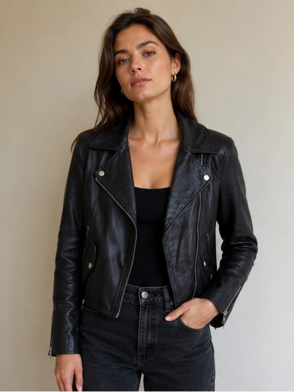 J. Crew Collection Black Leather Moto Jacket M Genuine Leather Biker Motorcycle
